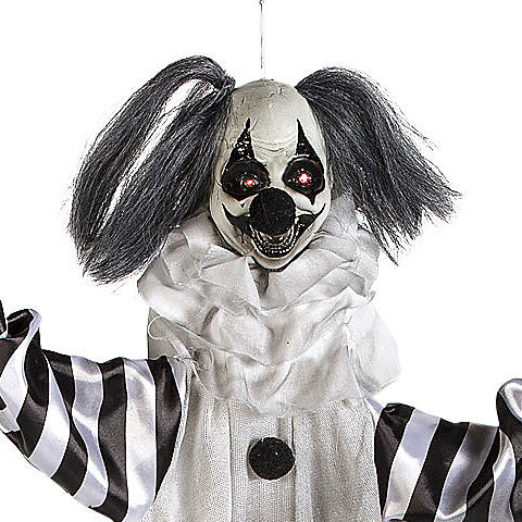 Animated Clown 4-Foot-Long Hanging Halloween Decoration - White and Black with Striped Arms