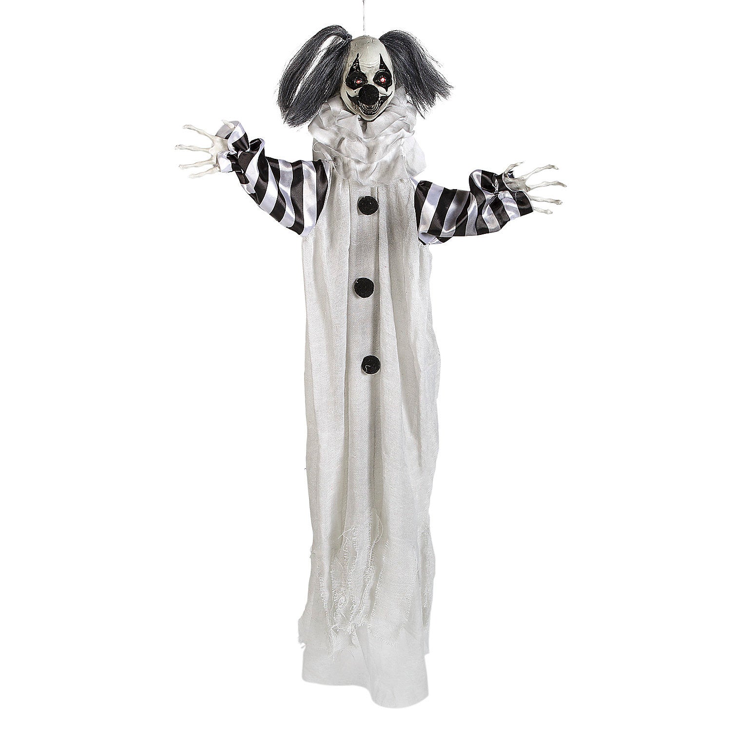 Animated Clown 4-Foot-Long Hanging Halloween Decoration - White and Black with Striped Arms